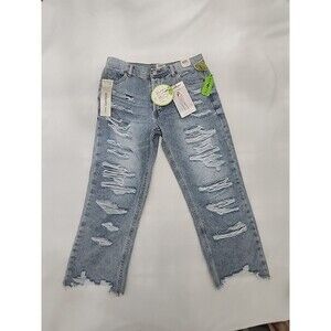 Jeans Simple Society Womens 7/28 Light Blue Denim Distressed Eco Friendly Button